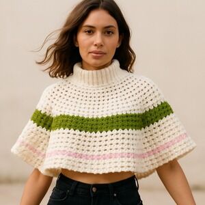 White Crochet Poncho Summer Size S/M Boho Handmade Fairy Cottage Summer Festival